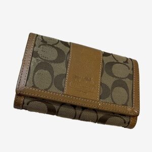 Coach Signature Canvas Wallet in Brown and Tan